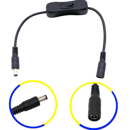 5.5×2.1mm DC Inline Power Switch Cable - Male-Female On/Off Switch for 5V 12V 24V CCTV and LED Strip Lights