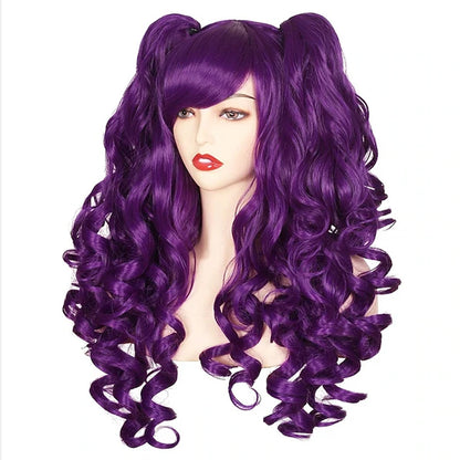 HAIRJOY Women's Long Curly Synthetic Cosplay Wig with 2 Ponytails – Halloween & Party Wig
