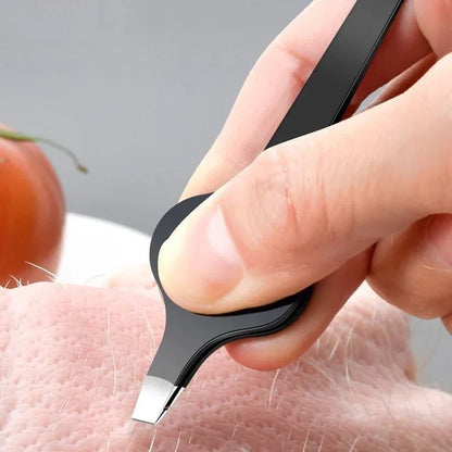 Pig Hair Slant Tweezer with Hollow Handle — Professional Eyebrow & Facial Hair Remover Beauty Tool