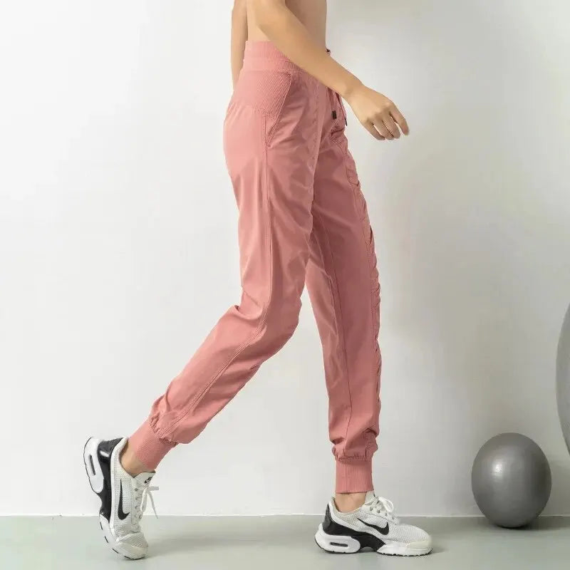 Women’s Fabric Drawstring Joggers – Quick-Dry Athletic Gym Fitness Sweatpants with Side Pockets