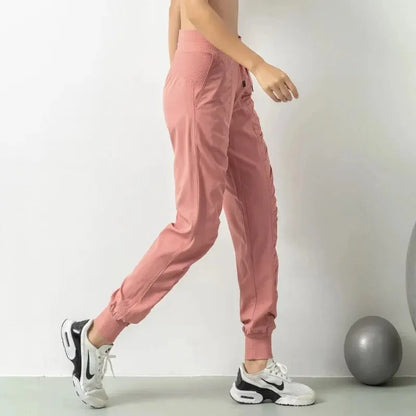 Women’s Fabric Drawstring Joggers – Quick-Dry Athletic Gym Fitness Sweatpants with Side Pockets