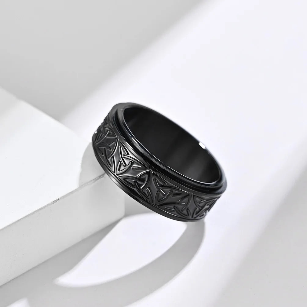 Viking Celtic Knot Rune Ring for Men - Rotating Stainless Steel Anti-Stress & Anxiety Relief Spinning Ring (Anillo Antiestres)