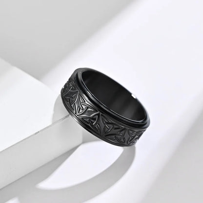 Viking Celtic Knot Rune Ring for Men - Rotating Stainless Steel Anti-Stress & Anxiety Relief Spinning Ring (Anillo Antiestres)