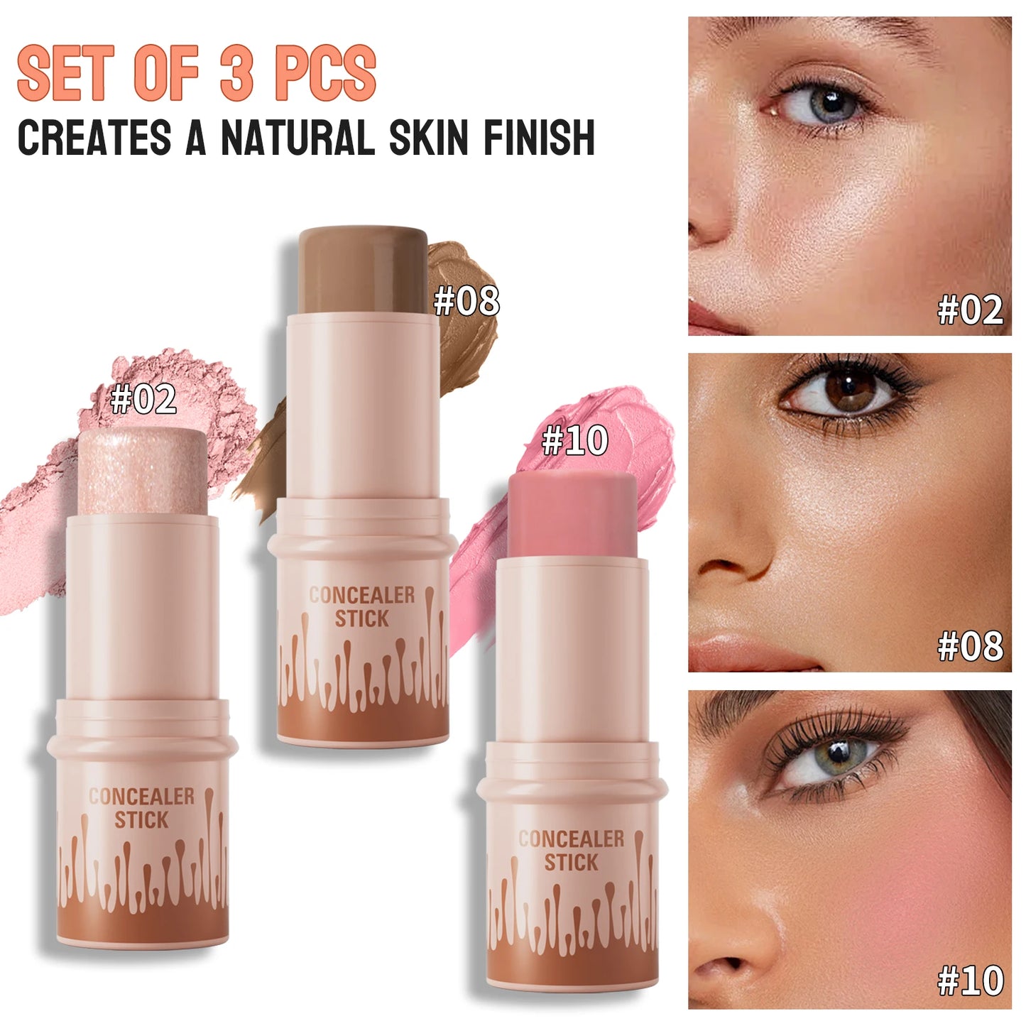 Contour Stick Set – Natural Matte Finish Highlighters & Shadow, Waterproof V-Face Shaping Contour Wand for Face Makeup