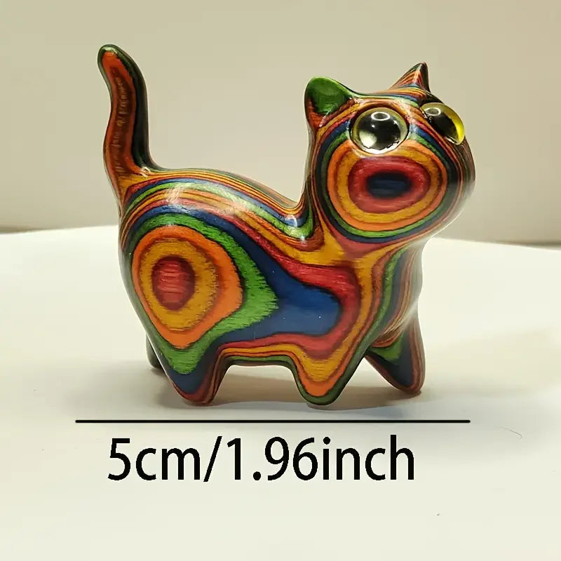 Painted Wooden Kitten Sculpture - Cute Small Cat Statue for Home, Entryway and Festival Decor