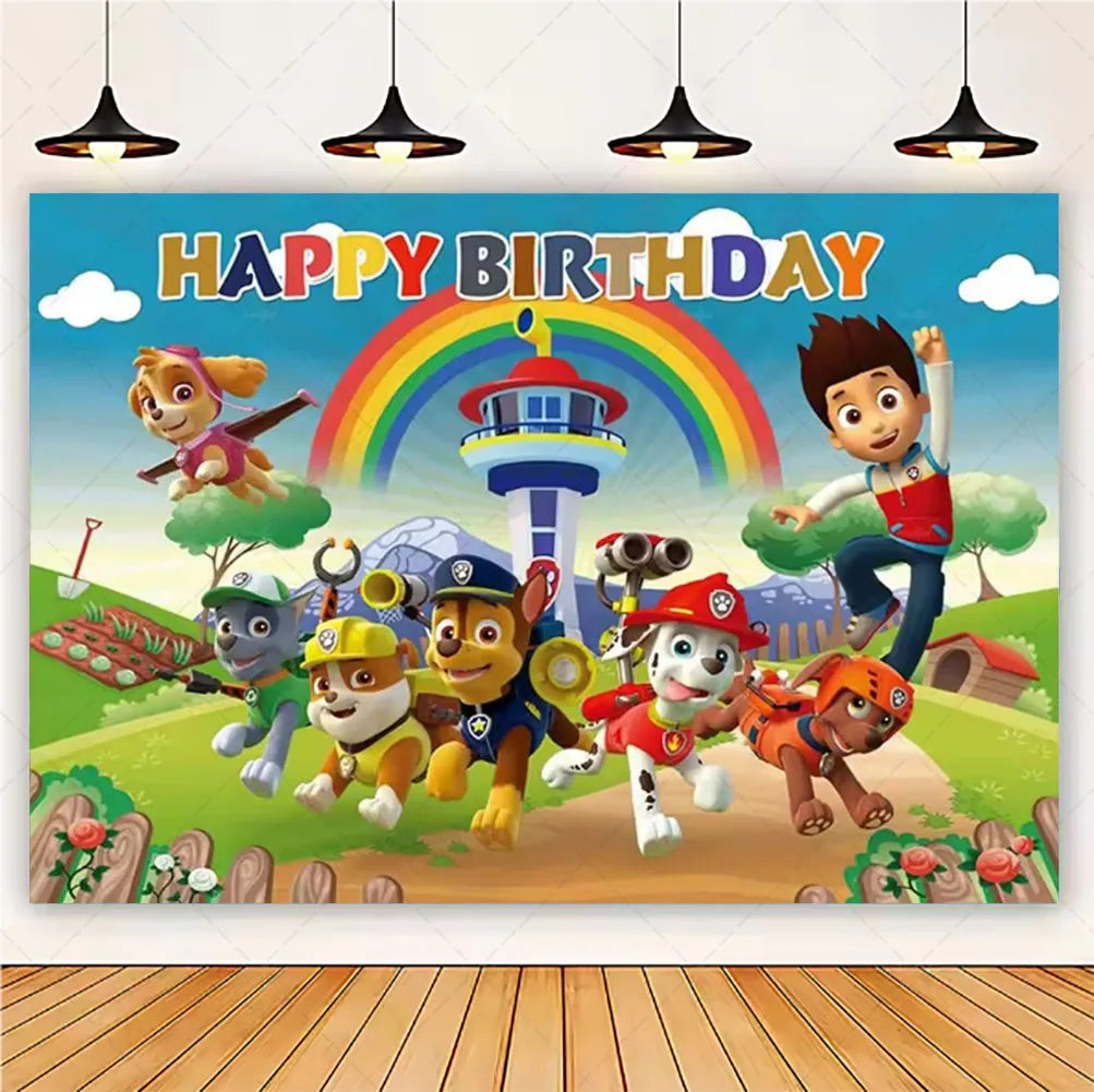 PAW Patrol Cartoon Puppy Birthday Party Backdrop – Animation Theme Decoration Background for Kids Party & Baby Shower Supplies Gift