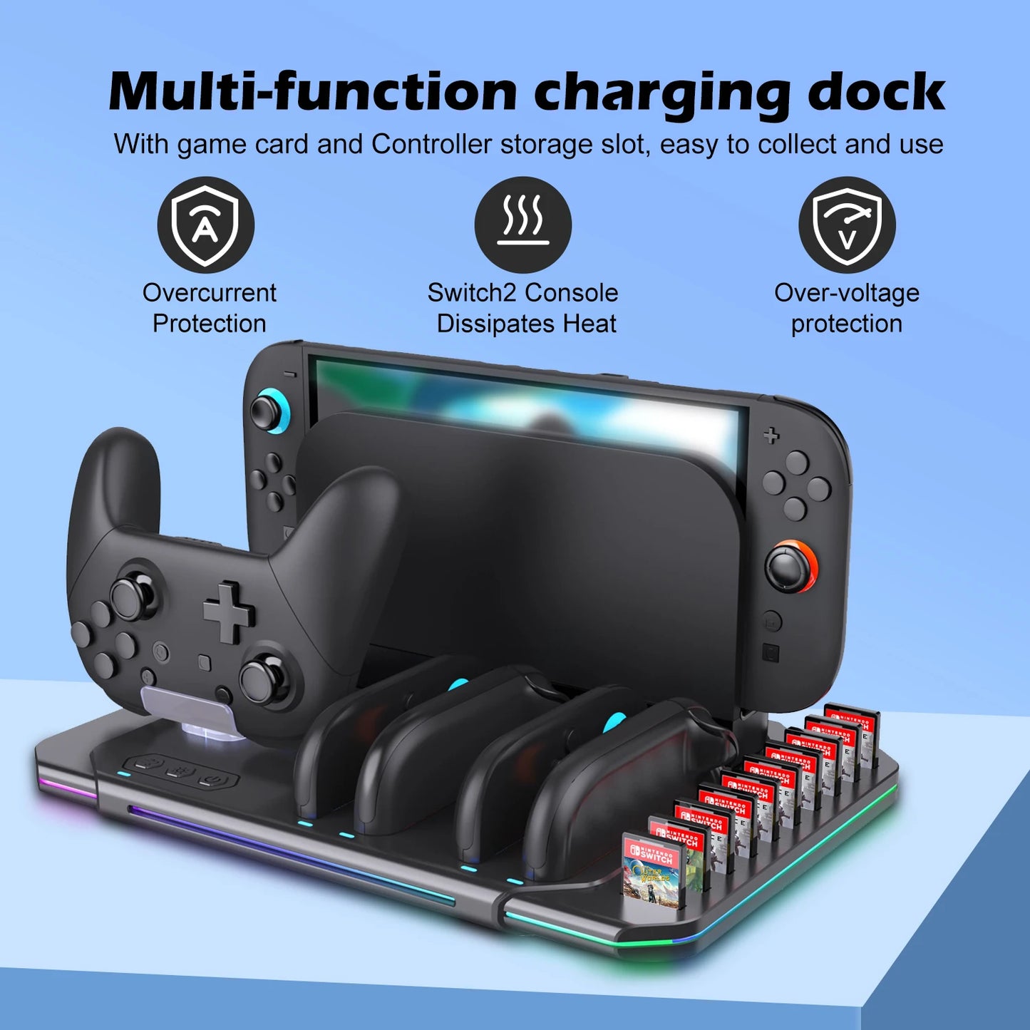 Multi-Functional Switch 2 Cooling & Charging Stand SW2139 – Fan, 10 Game Card Slots & 9 LED Light Effects