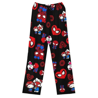 Hello Kitty Spider-Man Cotton Pajama Pants | Loose Cartoon Sleep Bottoms for Women and Men | Comfortable Lounge Wear for Girls