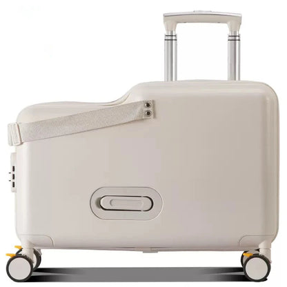 18-Inch Foldable Kids Suitcase with Seat – Lightweight PC Luggage for Boys & Girls, Compact Travel Pedal Boarding Case
