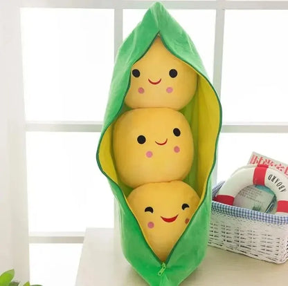 Plush Pea Pillow Toy - Cute Kawaii Stuffed Plant Doll for Kids, Boys & Girls Gift