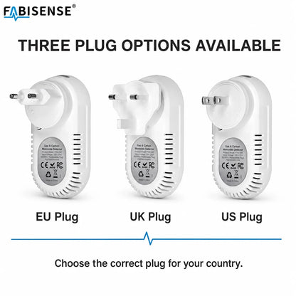 FABISENSE 4-in-1 Carbon Monoxide & Gas Detector - Plug-In CO Alarm with Gas Analyzer, Temperature & Humidity Display