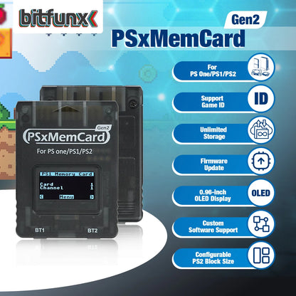 Bitfunx PSxMemCard Gen2 – Game Save Storage for PS1 & PS2 Games, Compatible with PlayStation Consoles