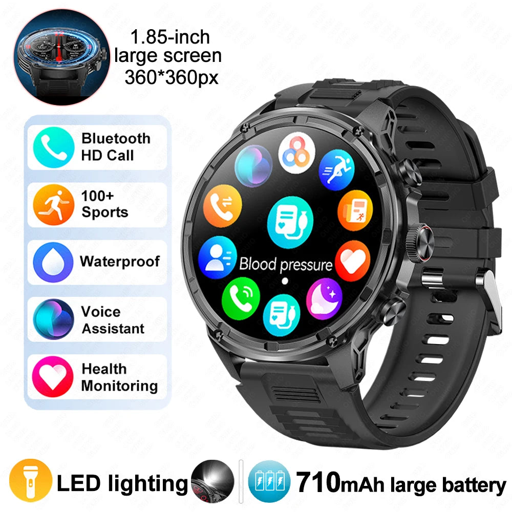 2025 Huawei & Xiaomi GPS Smartwatch for Men — 1.85" Ultra HD AMOLED Screen, 710mAh Battery & Bluetooth Call