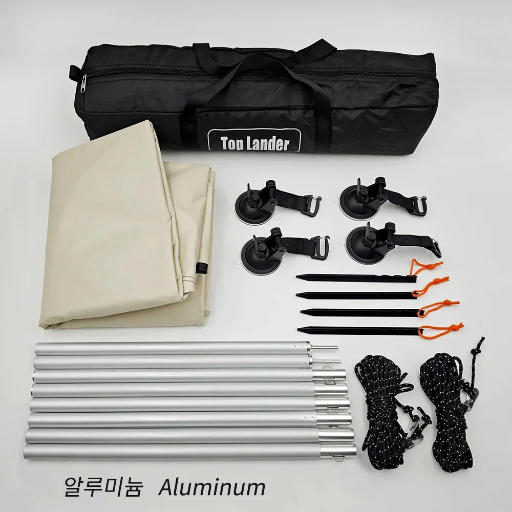 Manta Ray Car Side Awning – Black Coating Waterproof Tarp with Suction Cup Anchor for SUV Camping & Shade