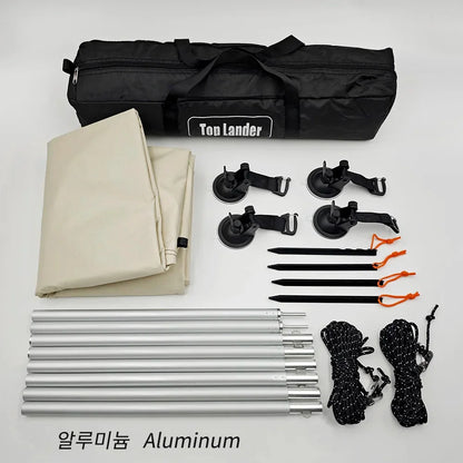 Manta Ray Car Side Awning – Black Coating Waterproof Tarp with Suction Cup Anchor for SUV Camping & Shade