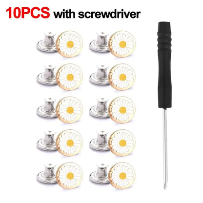10Pcs 17mm Metal Jeans Buttons – No-Sew Screw Replacement Repair Kit for Pants & Denim