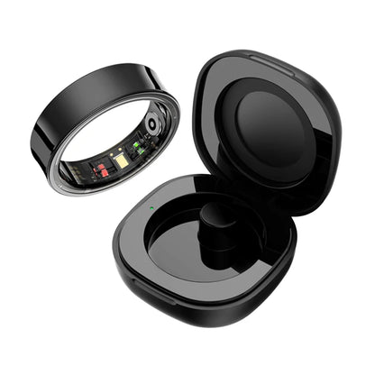 R09 Smart Ring with Charging Case – Heart Rate, SpO2 & Temperature Monitor, 5ATM Waterproof Fitness Ring for Android & iOS