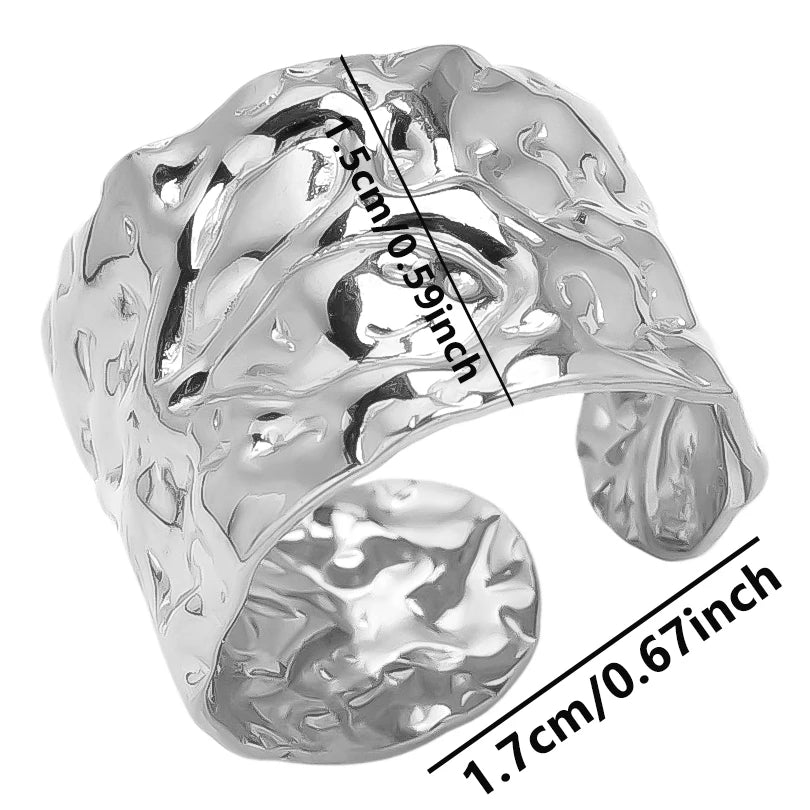 Stainless Steel Chunky Open Ring — Textured Vintage Lava Design for Men & Women