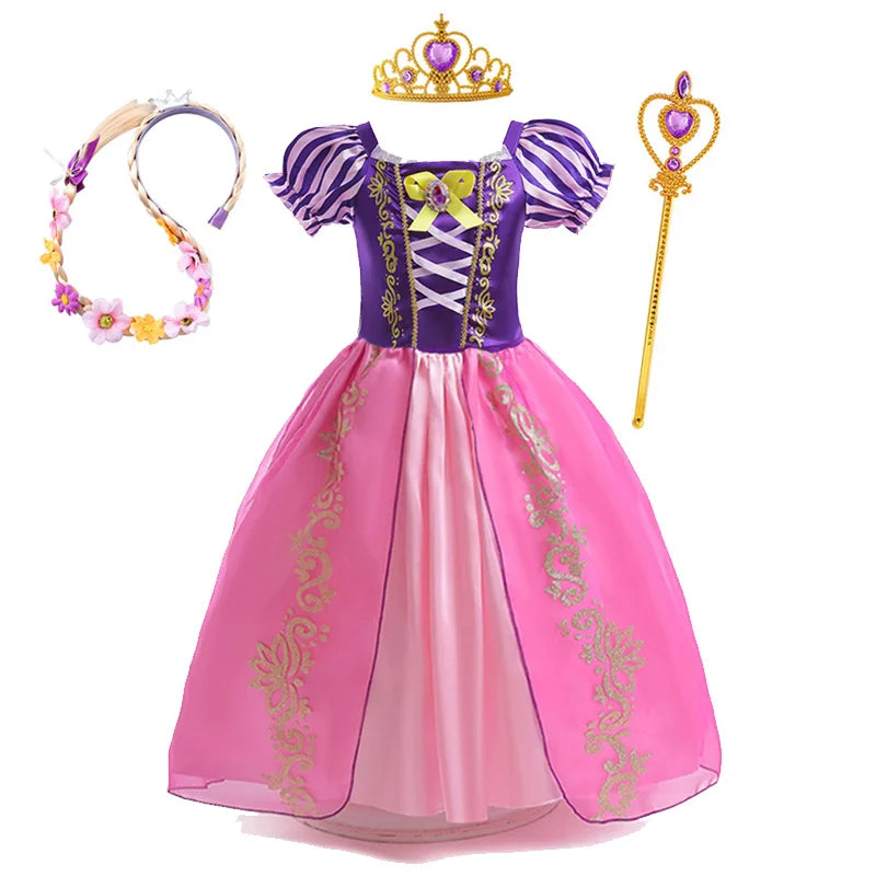 Disney Rapunzel Princess Dress - Purple Puff Sleeve Tangled Cosplay Costume for Girls, Halloween & Birthday Ball Gown