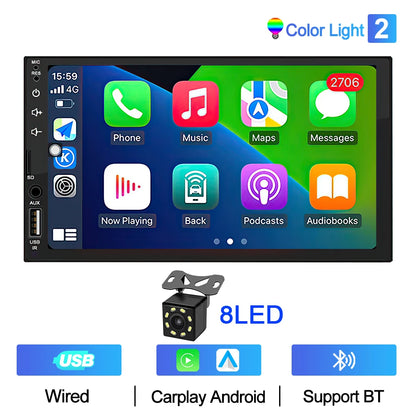 XIMA 7-Inch 2DIN Android Car Radio - Touchscreen MP5, CarPlay, Bluetooth, FM, USB & Camera