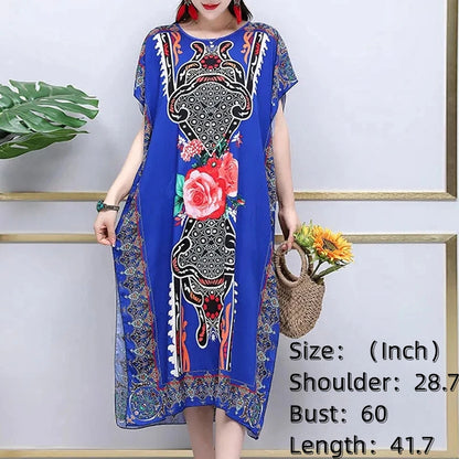 Women’s Bohemian Floral Tunic Dress - Retro Ethnic Print Batwing Sleeve Loose Summer Maternity Streetwear
