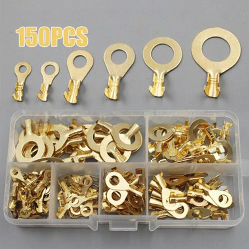 150-Piece Round Terminal Block Set - DJ431 O-Type Copper Lugs, Cold-Pressed Wiring Terminals & Connector Kit