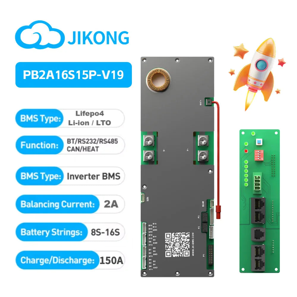 JK BMS V19 16S 48V 200A Battery Management System - PB2A16S20P Active Balancer for LiFePO4, Li-Ion & LTO Batteries