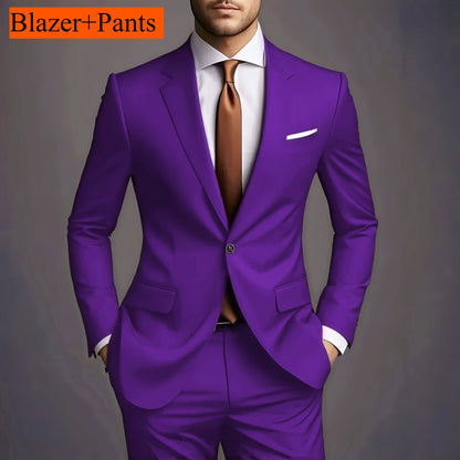 2026 Luxury Men's 2-Piece Suit Set - Elegant Slim Fit Wedding Groom Tuxedo & Casual Formal Wear