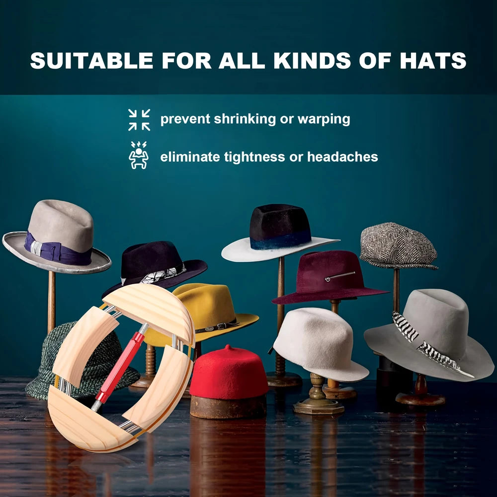 Repacego 4-Way Adjustable Wooden Hat Stretcher – Premium Fedora, Cowboy & Baseball Cap Shape Maintainer & Storage Rack