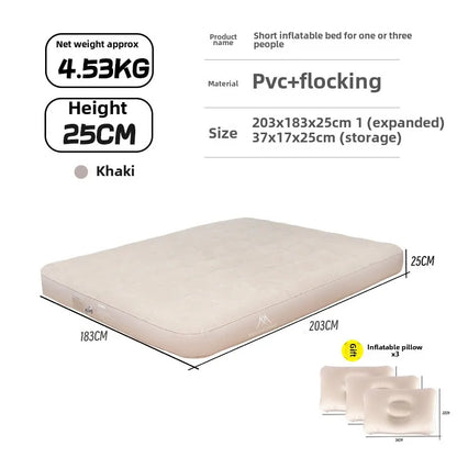 MOUNTAINHIKER 2025 Inflatable Air Mattress – PVC Glamping Sleeping Mat with Built-in Pump for 1-3 Persons