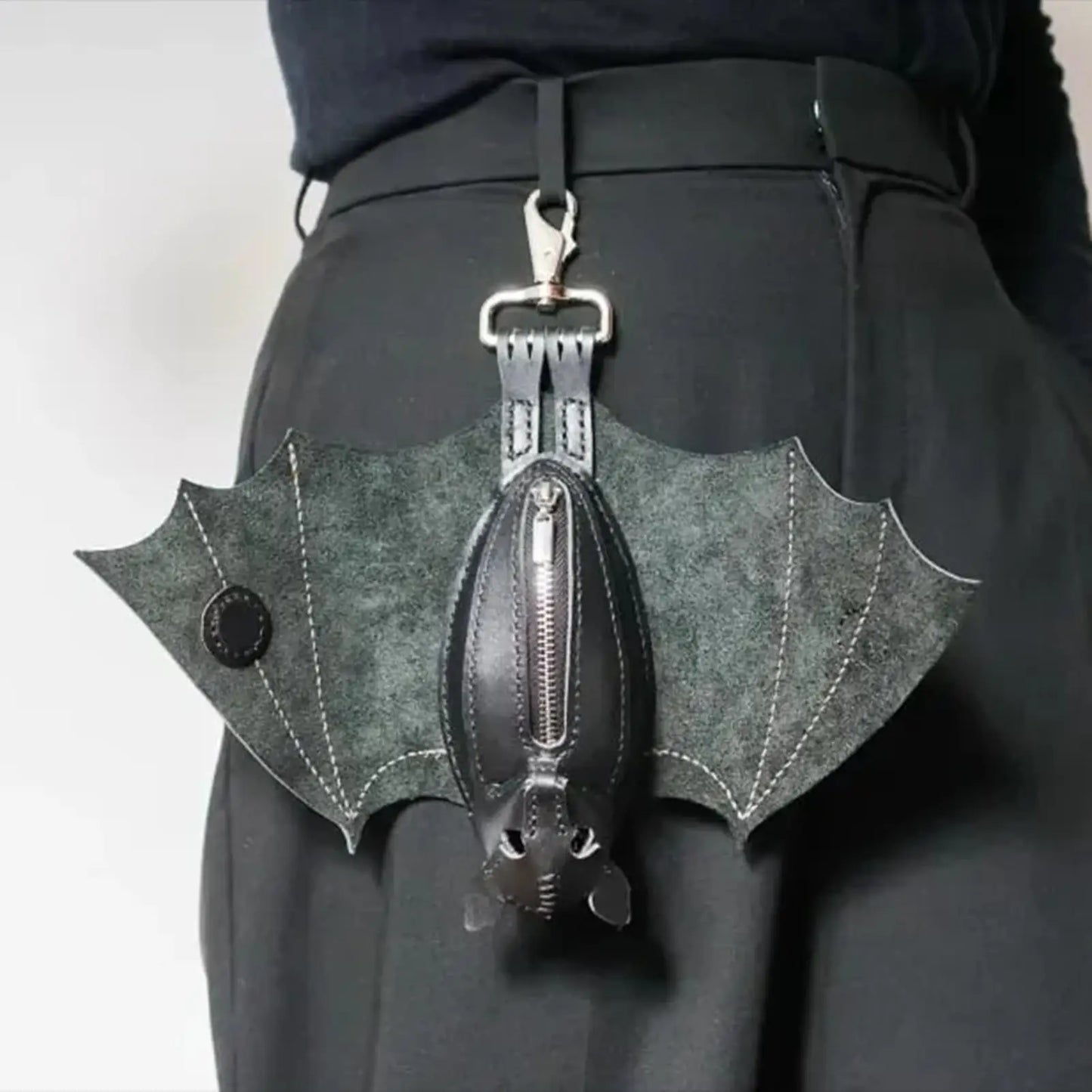Gothic Bat Coin Purse Keychain - PU Leather Change Bag with Foldable Wings for Travel & Everyday Use