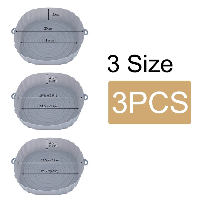 Reusable Air Fryer Silicone Pot & Baking Tray Set – 1/2/3PCS Silicone Basket for Pizza, Fried Chicken & Grill