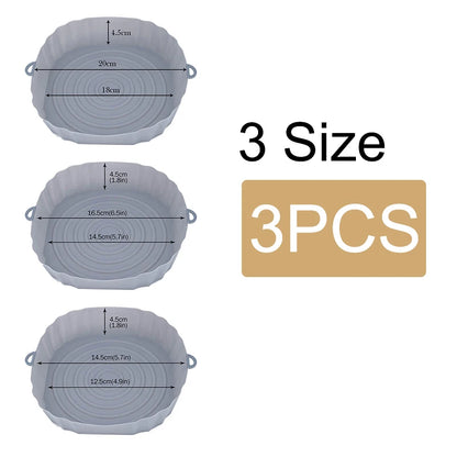Reusable Air Fryer Silicone Pot & Baking Tray Set – 1/2/3PCS Silicone Basket for Pizza, Fried Chicken & Grill