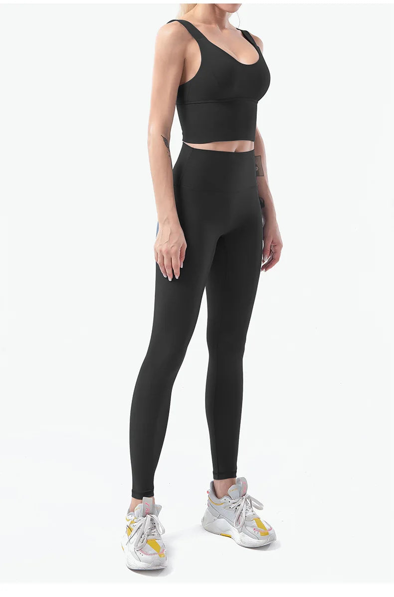 Naked-Feel Women’s Yoga Set – High Waist Leggings & Sports Bra Fitness Suit for Gym, Outdoor & Activewear