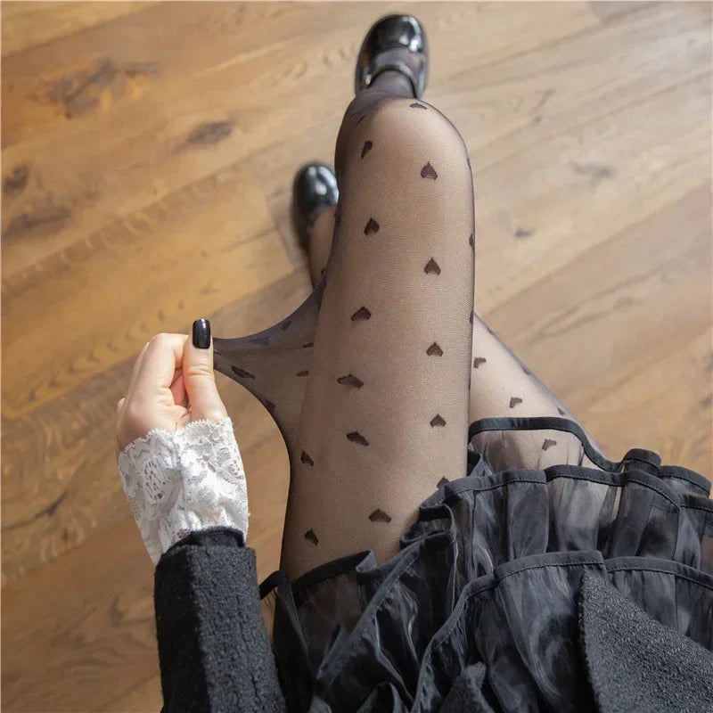 Red Heart Print Silk Stockings — Sexy Nylon Tights for Women, Girls’ Christmas Gift & Nightclub Hosiery