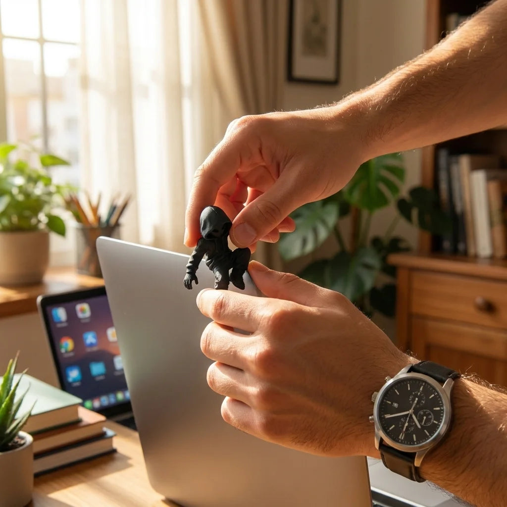 Hooded Climber Desk Figurine - Black 3D Printed Gaming Setup Decor Ornament