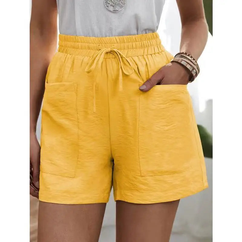 Women’s Summer Wide-Leg Shorts - High Elastic Waist Drawstring Casual Shorts with Pockets