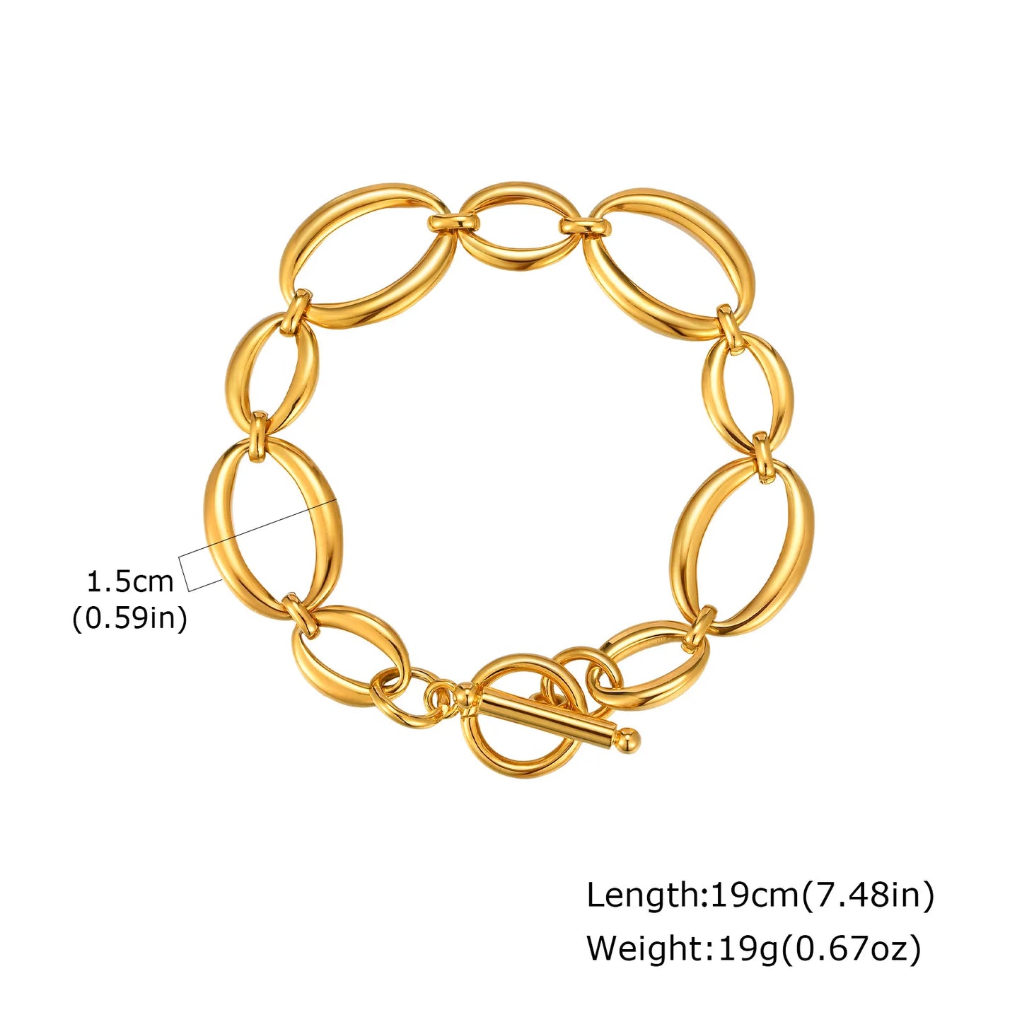 Women’s Chunky Gold Toggle Chain Bracelet – Stainless Steel OT Buckle Link Bracelet, Tarnish-Free Bold Fashion Jewelry