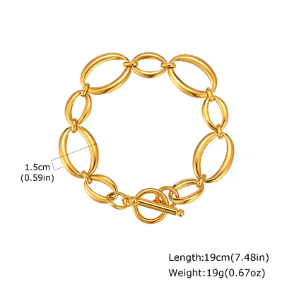 Women’s Chunky Gold Toggle Chain Bracelet – Stainless Steel OT Buckle Link Bracelet, Tarnish-Free Bold Fashion Jewelry
