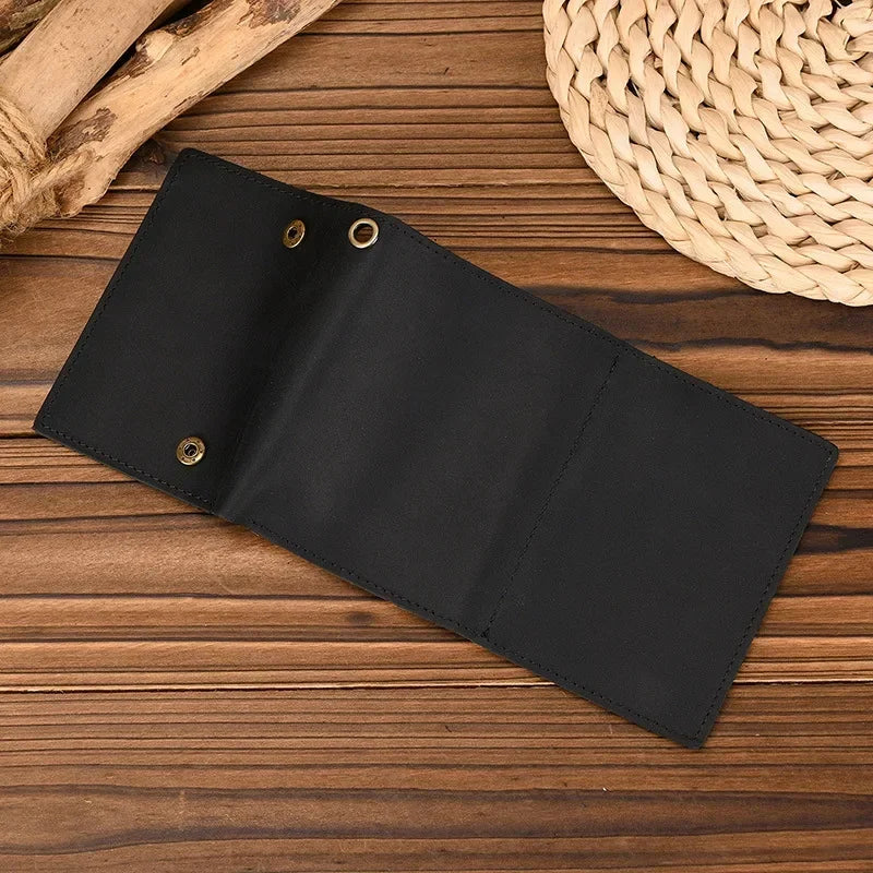 Men’s Genuine Leather Short Wallet with Chain – Trifold Zipper Clutch, Card Holder & Coin Purse