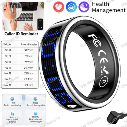 Smart Ring with Display Screen & Touch Control – Call ID Reminder, Tasbih Counter, Health Manager, 5ATM Waterproof Multi-Sport Mode Fitness Ring for Men & Women