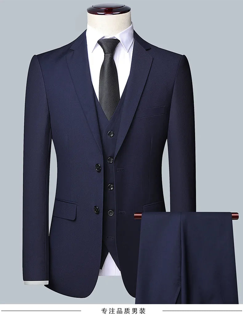 2024 Men's 3-Piece Suit Set – Blazer, Vest & Trousers | Formal Business & Wedding Outfit M-6XL