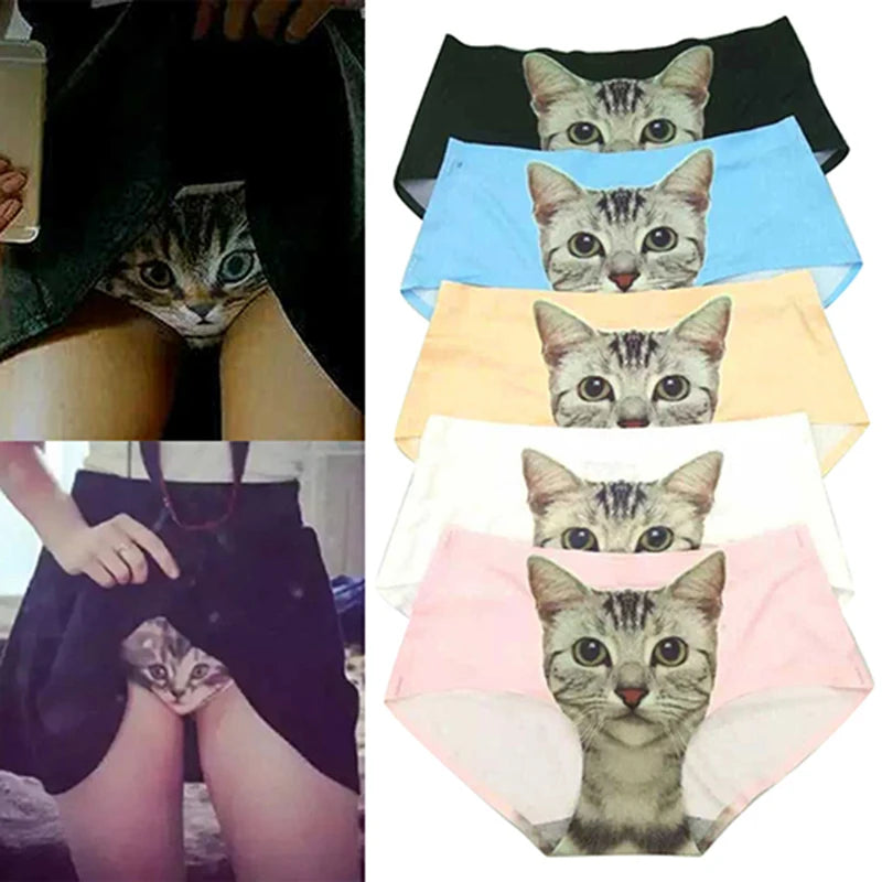 Women's Cat Print Briefs - Cute Meow Star Pattern Casual Underwear