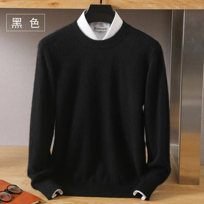 Men's Pure Mink Cashmere Sweater - Luxury O-Neck Long Sleeve Knit Pullover For Autumn & Winter Fashion