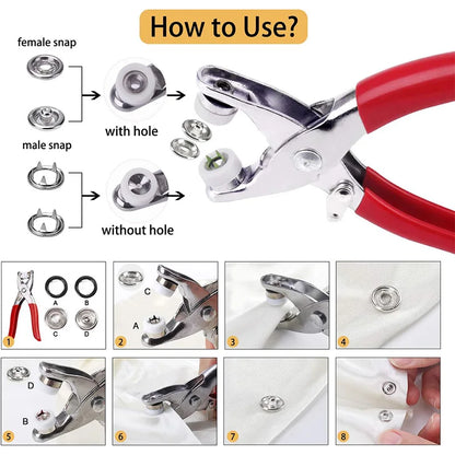 9.5mm Metal Hollow Five-Claw Snap Button — DIY Sewing & Craft Installation Tool for Clothes and Bags