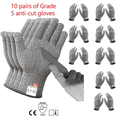 Level 5 HPPE Cut-Resistant Gloves – Protective Knitted Gloves for Kitchen, Gardening, Glass Handling, and Construction