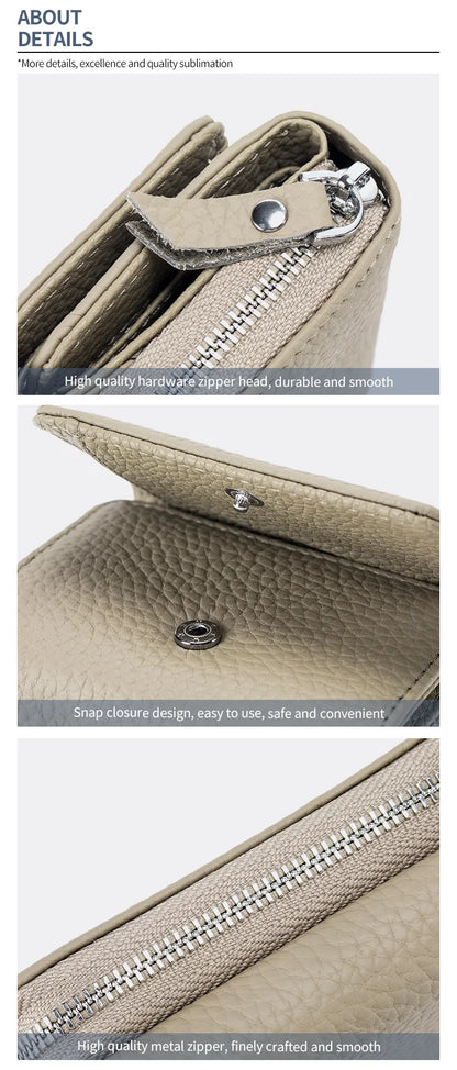 Genuine Leather Women’s Wallet — Small Zipper Coin Purse, Short Cowhide RFID Card & Money Holder, Perfect Gift for Women
