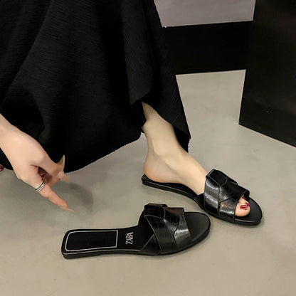 2025 Summer Women's Designer Open Toe Woven Flat Slippers – Comfortable Casual Shoes
