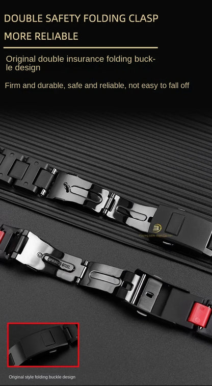 Black Red Lightweight Composite Plastic Steel Watch Band for Casio GW-B5600, DW5600MS, DW6900, GA2100 – Durable Replacement Strap Bracelet
