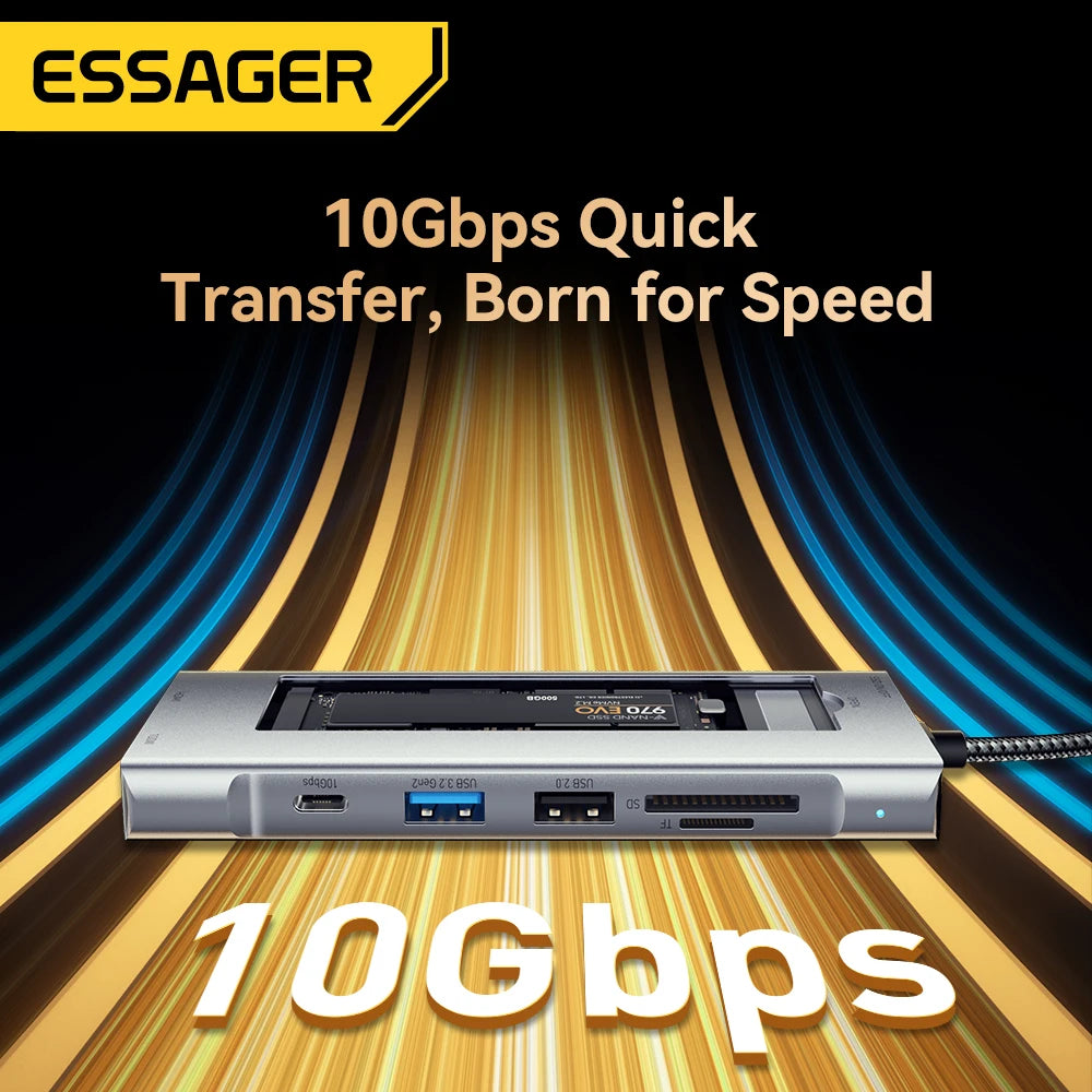 ESSAGER 8-in-1 USB-C Hub Dock Station — HDMI + Disk Storage | Compatible with MacBook Pro/Air M1 & M2